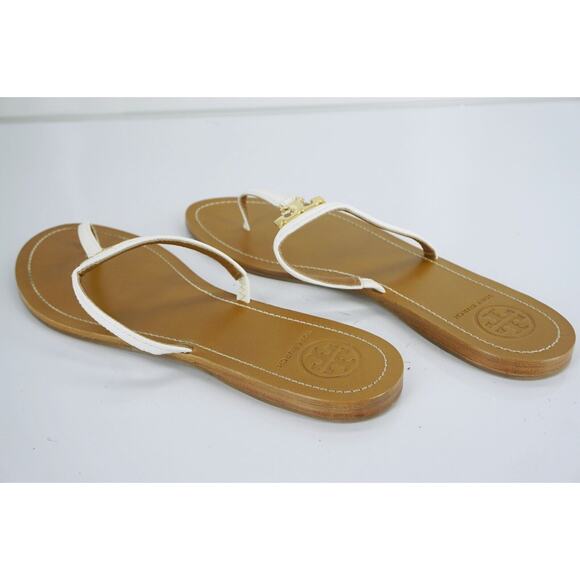 Tory Burch Ivory Patent T Logo Leather Thong Sandal Size 10.5 flip flop NIB $175 - Picture 7 of 11